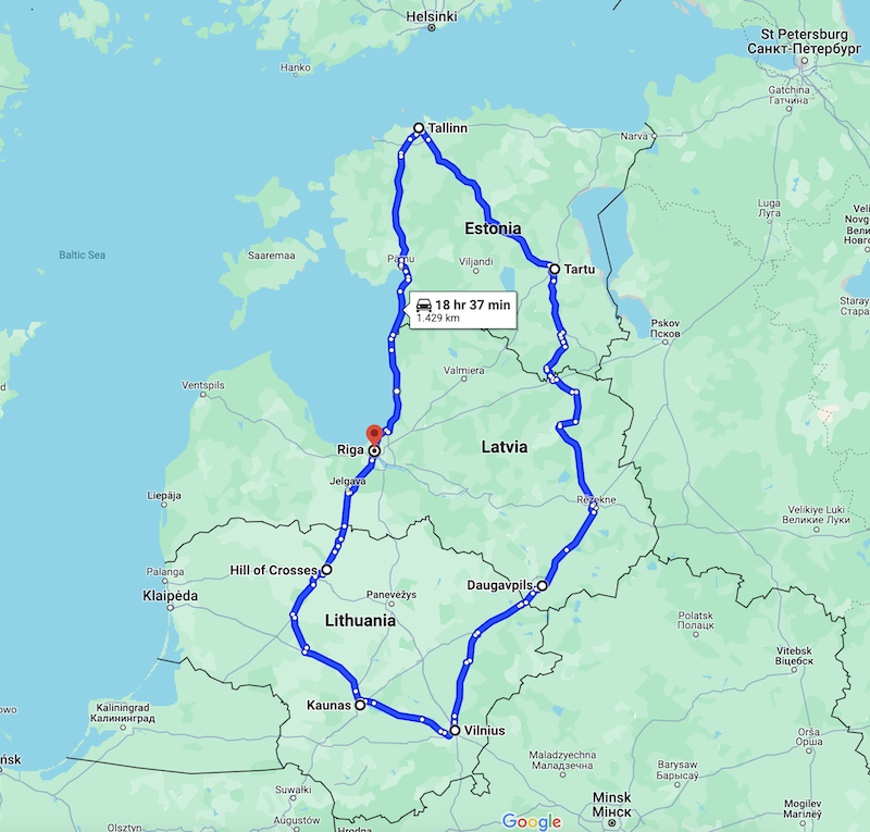 Baltic roadtrip route